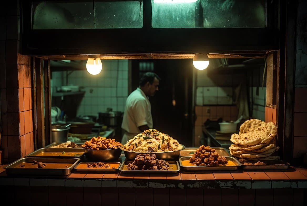 A restaurant kitchen at the end of service, with unsold trays of food